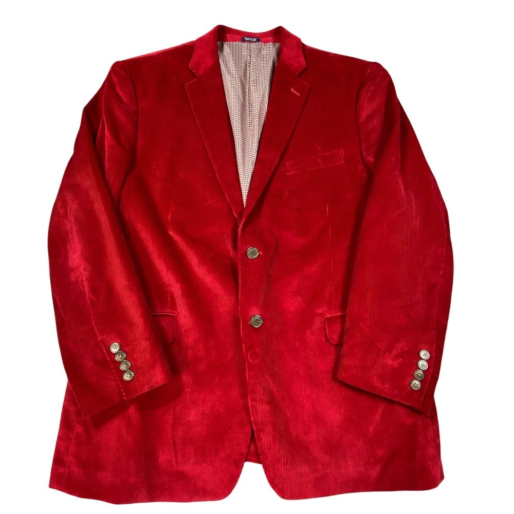 Saddlebred Corduroy Blazer Jacket Mens 44R Red Sport Coat Lined All Cotton Suede